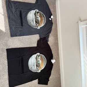 Two shirts, brand new, never worn, gray size medium, black size large.